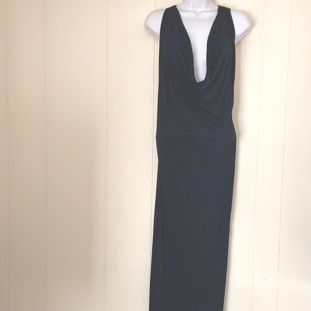 RILLER Black Draped V Neck Sleeveless Long Dress Size 1